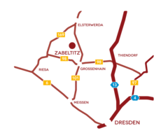 Übersichtskarte – Pension „Alte Schmiede“ in Zabeltitz bei Großenhain